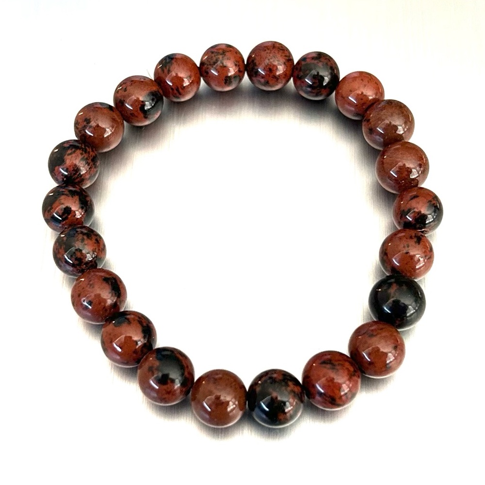 Natural Crystal Mahogany Obsidian 8mm Gemstone Stretch Bracelet 7”
